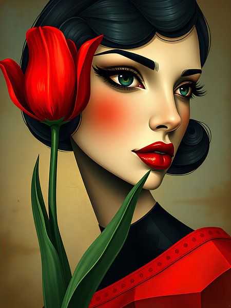 Junge Frau mit Tulpe von Martine Affre Eisenlohr
