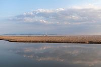 Clouds and reflections at the beach with eveninglight
