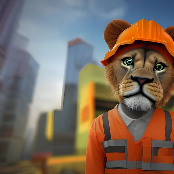 Lion as construction worker by Babetts Bildergalerie