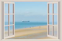 Blick aus dem Fenster auf den Strand (Meerblick, 3D)