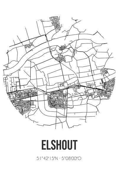 Elshout (Brabant septentrional) | Carte | Noir et blanc par Affiches de lieux