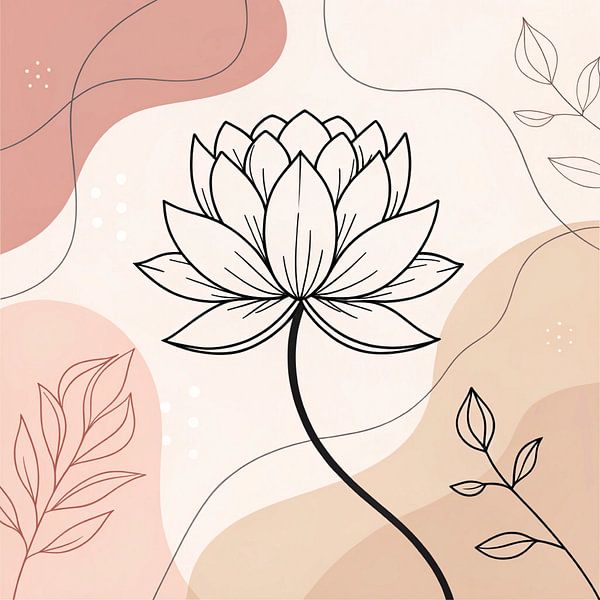 Lotus Flower Line Art Boho Abstract Illustration by Artistic