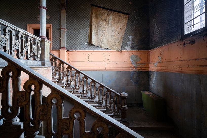 Abandoned Staircase with Map. by Roman Robroek - Photos of Abandoned Buildings