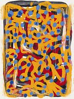 Gelbe gepunktete Linie und blauer Tupfen