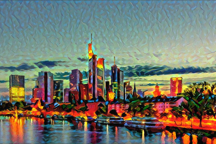Warm Painting Frankfurt: Skyline behind the Main by Slimme Kunst.nl