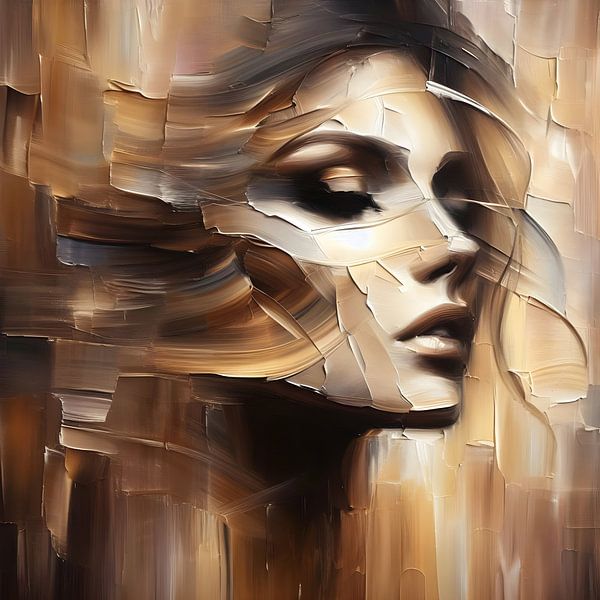 Women's face brown gold by FoXo Art