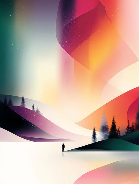 Forêt fantastique avec arbres lumineux et flocons de neige par Ariadna de Raadt-Goldberg