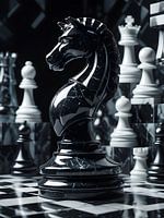 Pièces d'échecs en marbre dans un décor cubiste