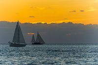 USA, Florida, Segelboote im orangefarbenen Sonnenuntergang in Key West