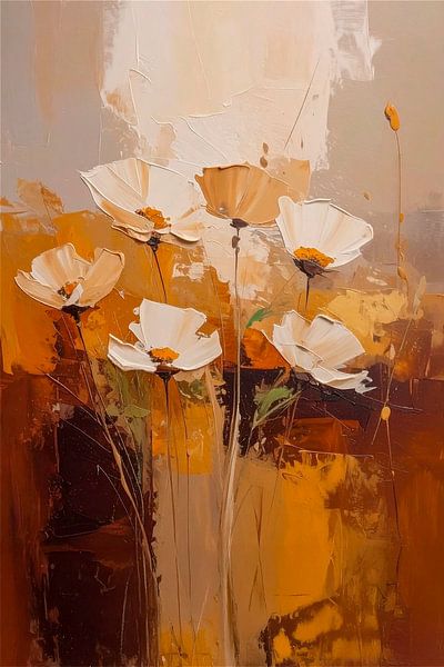 Hotel Chic Gemälde: Abstrakte Blumen in warmen Farben von Studio Pieternel