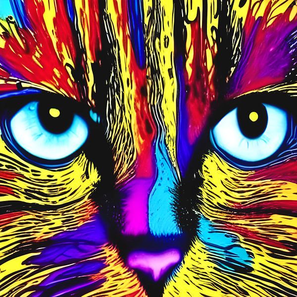Porträt einer Katze IV - buntes Pop-Art-Graffiti von Lily van Riemsdijk - Art Prints with Color