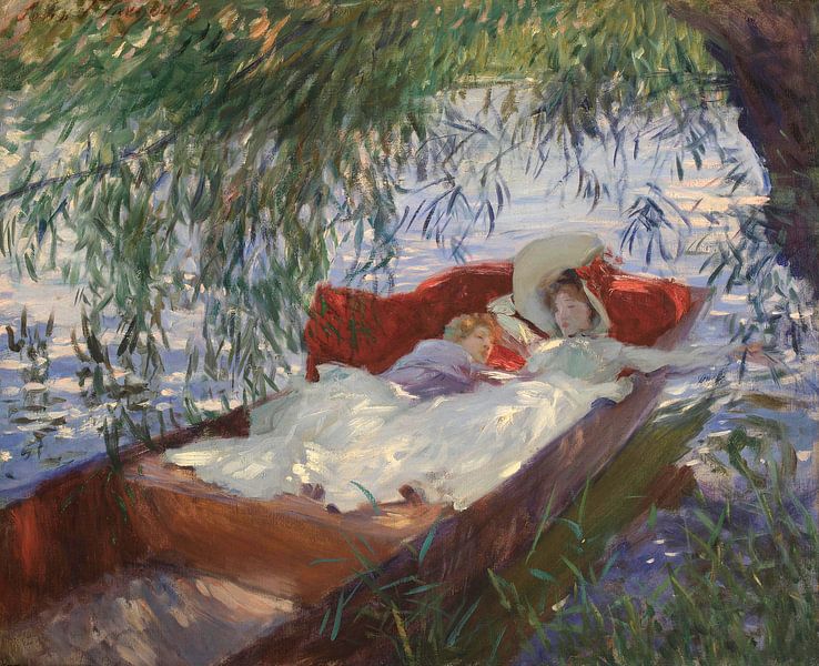 Dame et enfant endormis dans un Punt sous les saules, John Singer Sargent par Des maîtres magistraux