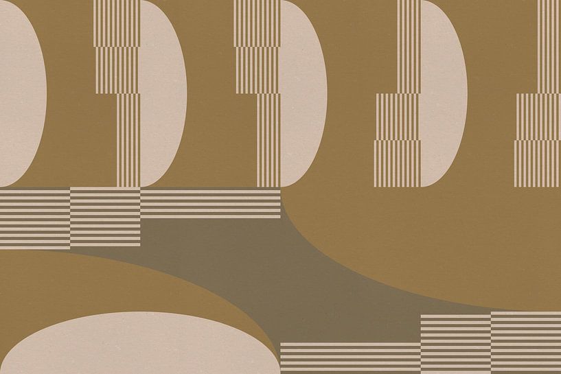 Retro-Architektur. Abstrakte geometrische Kunst in Gold, Grün, Beige von Dina Dankers