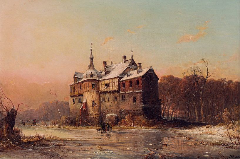 Carl Hilgers, Wasserschloss in einer Winterlandschaft, 1845 von Atelier Liesjes