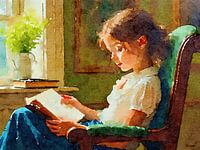 Lezend meisje olie schilderij