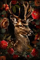 Cerf gracieux entouré de fleurs