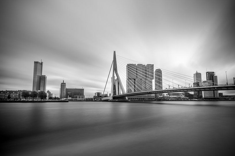 Rotterdam, Erasmusbrücke, schön in schwarz-weiß von Patrick Verhoef