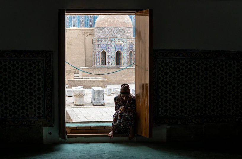 Woman at Shah i Zinda in Samarkand in Uzbekistan by Daan Kloeg