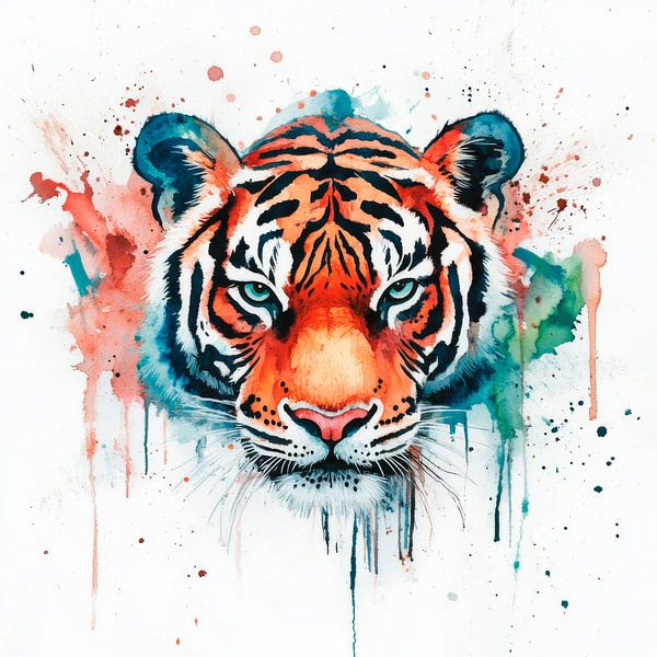 Tête de tigre aquarelle tableau d'art par Poster Art Shop