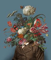 Bildnis eines Mannes mit einem Blumenstrauss (blaugrau/rechteckig)