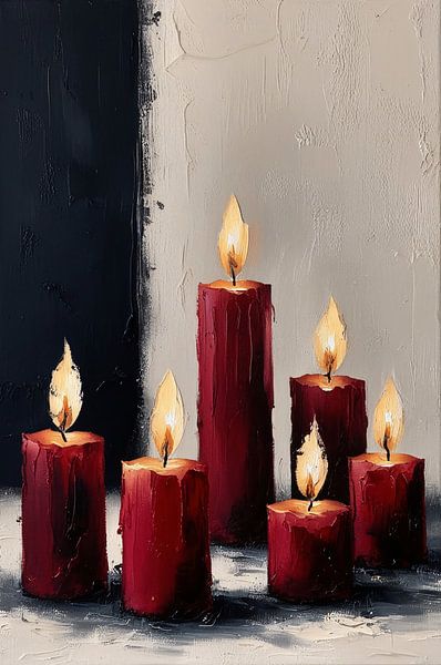 Red and white candles in minimalist design by Art & Soul Creations