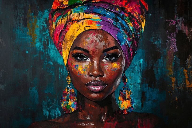 Farbige Eleganz einer Frau mit Kopftuch von Poster Art Shop