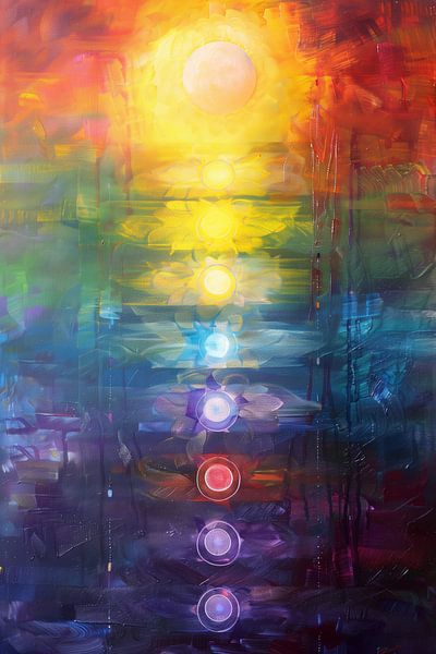 Colourful chakras in glowing light by artefacti