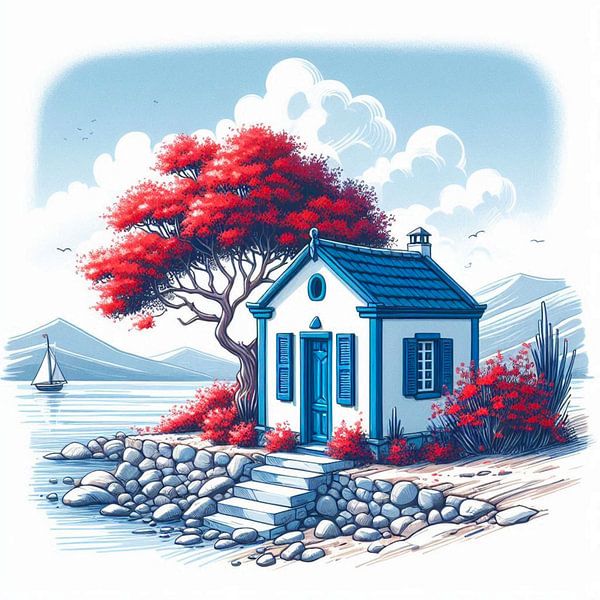 little house with tree van Bernhard Karssies