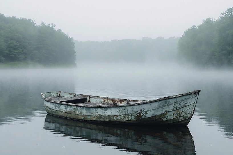 Altes Boot im nebligen See von Art & Soul Creations