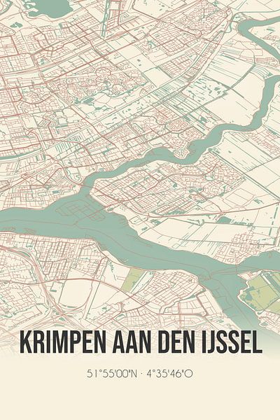 Alte Landkarte von Krimpen aan den IJssel (Südholland) von Ortsdrucke