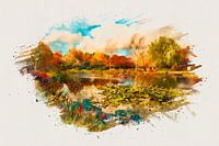 Lakescape in waterbrush style