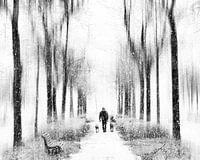 Spaziergang mit Hunden im Schnee