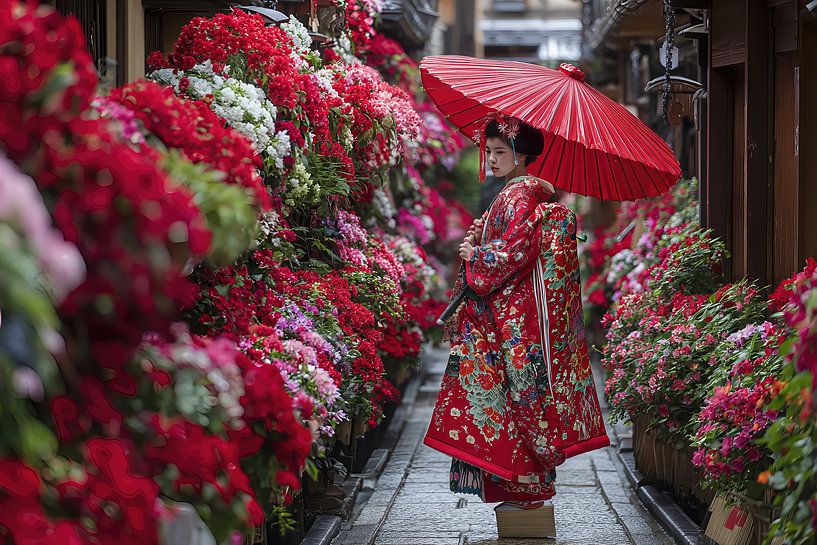 Japon pittoresque avec Geisha avec des fleurs par Egon Zitter