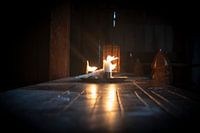 the candel on the old table.