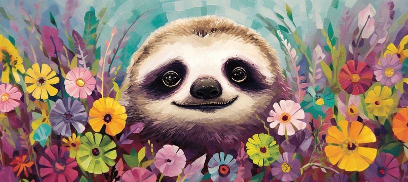 Cheerful Sloth Portrait | Sloth Artwork by Wonderful Art