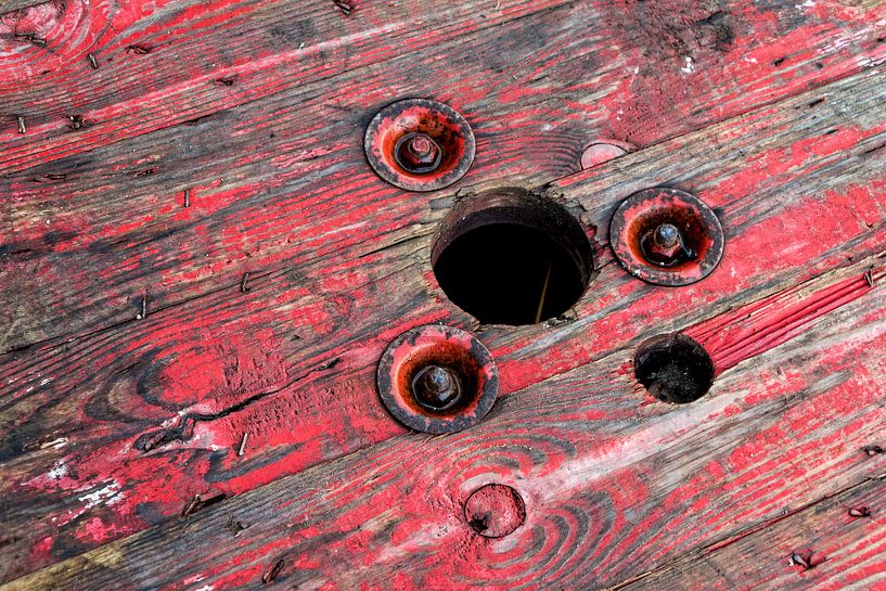 Urbex, red, wood, decay by Ada van der Lugt