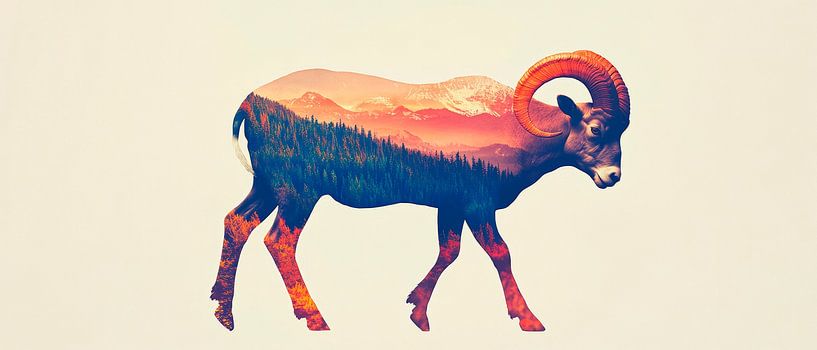 Mouton de montagne avec paysage par Poster Art Shop