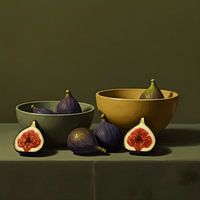 Elegant Still Life Oil Painting of Ripe Figs in Bowls