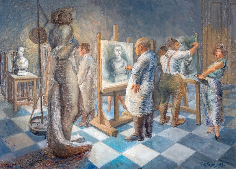 Artists at work in the academy. Oil painting by Galerie Ringoot
