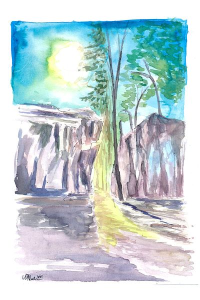 Ozark hiking watercolor trail scene by Markus Bleichner