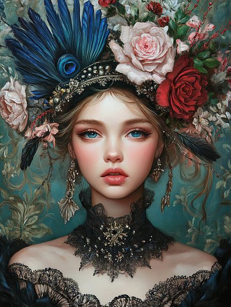 Femme en plumes de paon | Rococo Femme en plumes de paon par La collection ARTEO