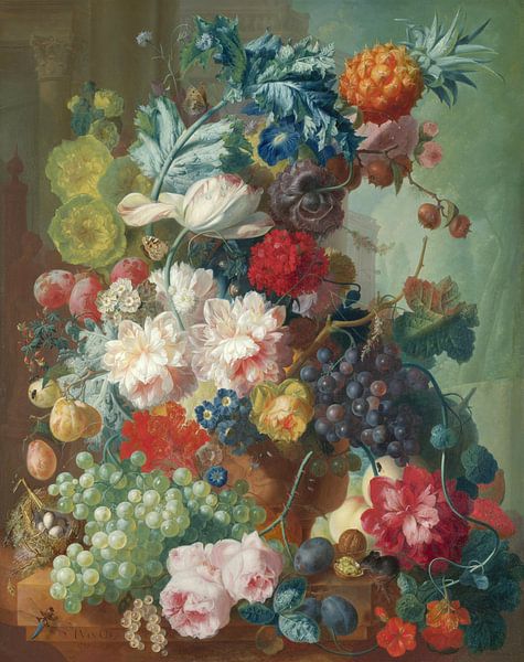 Obst und Blumen in einer Terrakotta-Vase, Jan van Os von Meisterhafte Meister