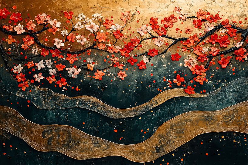 schilderachtig japanse kunst bloemen abstract van Egon Zitter