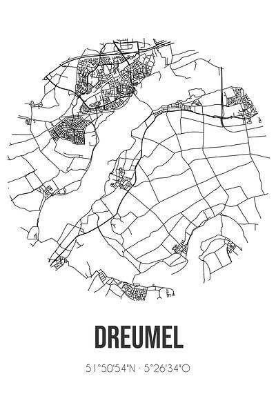 Dreumel (Gueldre) | Carte | Noir et blanc par Affiches de lieux