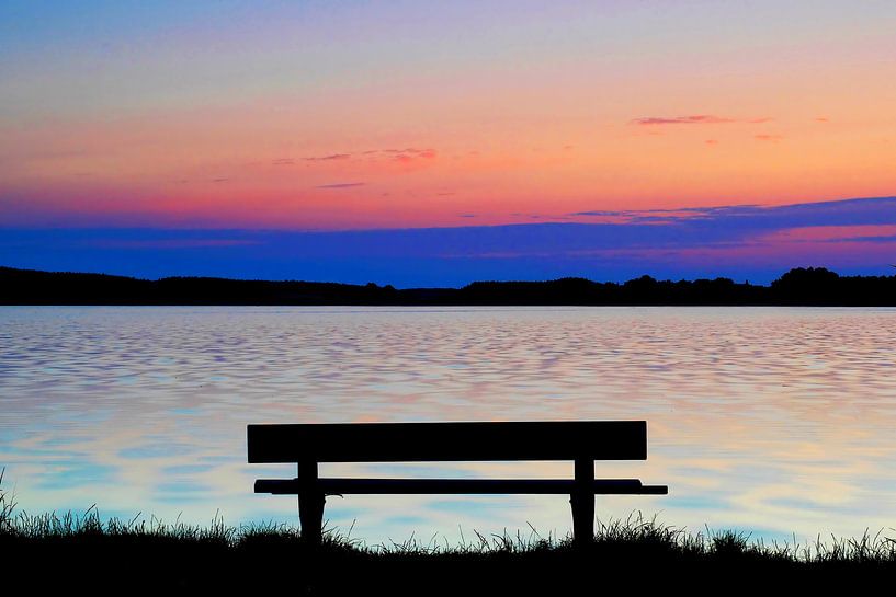 Bank at the lake at sunset by Frank Herrmann