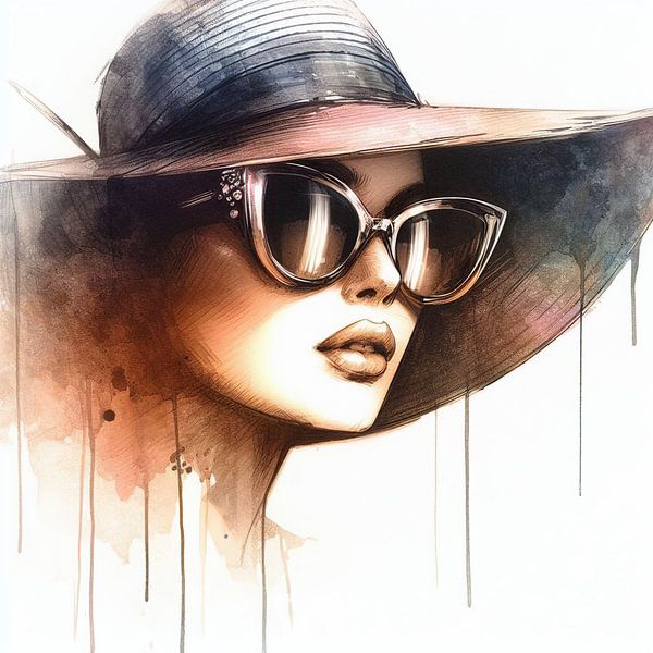 Elegant Wide Brim Sunglasses Portrait by Chromatic Fusion Studio
