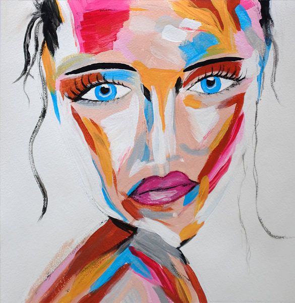Topaz Secret - Colorful abstract portrait of mysterious woman with blue eyes by Roger VDB