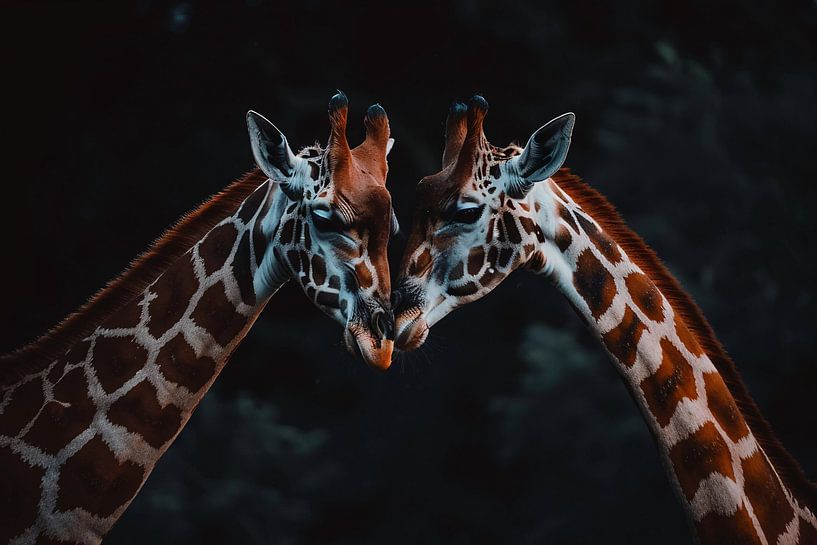 Two giraffes in an intimate moment by Art & Soul Creations