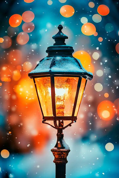Warmes Licht in winterlicher Nacht von Poster Art Shop
