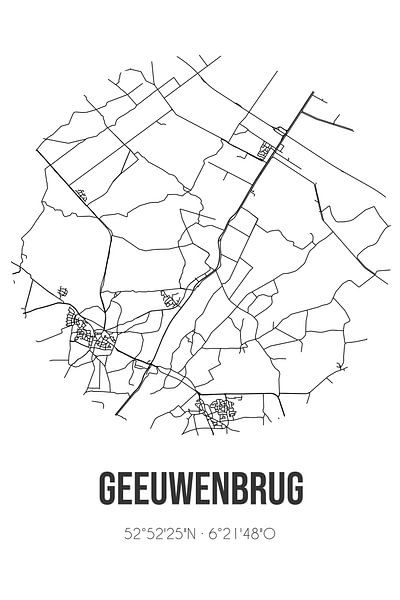Geeuwenbrug (Drenthe) | Landkaart | Zwart-wit van Stad & Wand